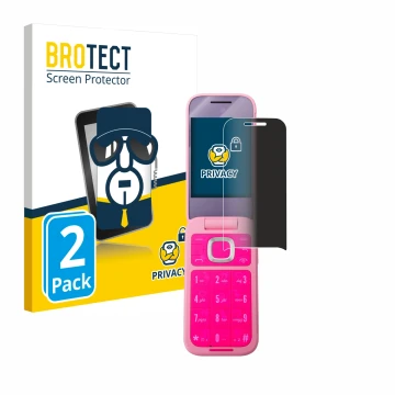 Parte frontal de un envase de producto con el logotipo de la marca BROTECT. Al lado se muestra el dispositivo HMD Barbie Phone