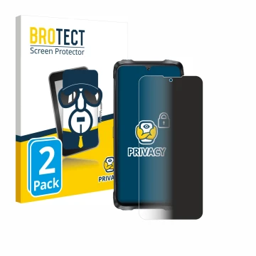 Parte frontal de un envase de producto con el logotipo de la marca BROTECT. Al lado se muestra el dispositivo Cubot King Kong 