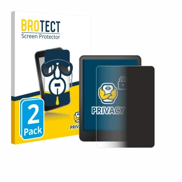 Parte frontal de un envase de producto con el logotipo de la marca BROTECT. Al lado se muestra el dispositivo Amazon Kindle Co