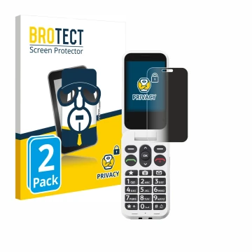 Parte frontal de un envase de producto con el logotipo de la marca BROTECT. Al lado se muestra el dispositivo Doro Leva L30 co