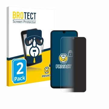 Parte frontal de un envase de producto con el logotipo de la marca BROTECT. Al lado se muestra el dispositivo Samsung Galaxy A