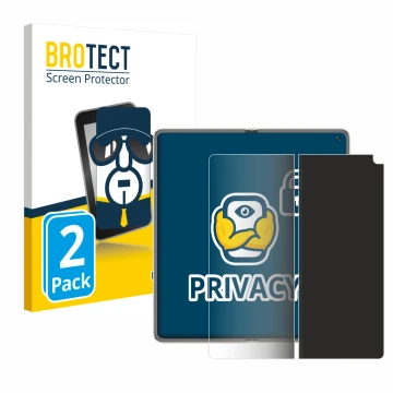 Parte frontal de un envase de producto con el logotipo de la marca BROTECT. Al lado se muestra el dispositivo Huawei Mate X6 (