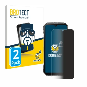 Parte frontal de un envase de producto con el logotipo de la marca BROTECT. Al lado se muestra el dispositivo Doogee S Cyber P