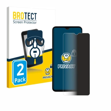 Parte frontal de un envase de producto con el logotipo de la marca BROTECT. Al lado se muestra el dispositivo ZTE Blade A35e c