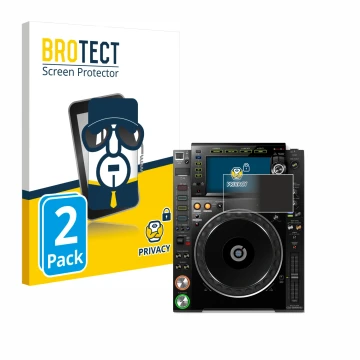 Parte frontal de un envase de producto con el logotipo de la marca BROTECT. Al lado se muestra el dispositivo Pioneer CDJ-2000