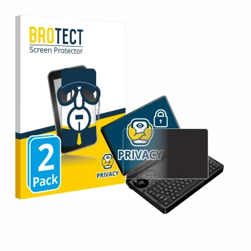 Parte frontal de un envase de producto con el logotipo de la marca BROTECT. Al lado se muestra el dispositivo GPD Win Mini (20