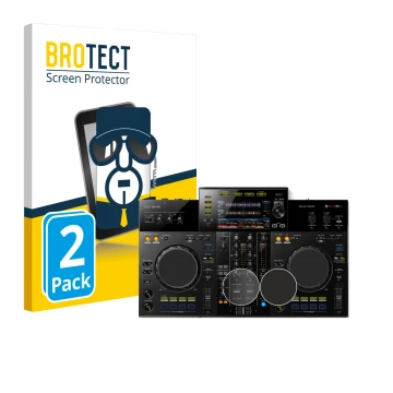 Parte frontal de un envase de producto con el logotipo de la marca BROTECT. Al lado se muestra el dispositivo Pioneer XDJ -RR 