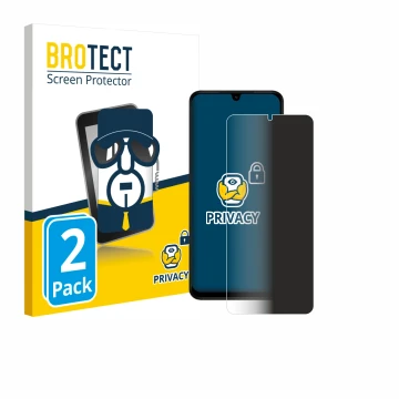 Parte frontal de un envase de producto con el logotipo de la marca BROTECT. Al lado se muestra el dispositivo Xiaomi Redmi A5 