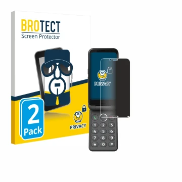 Parte frontal de un envase de producto con el logotipo de la marca BROTECT. Al lado se muestra el dispositivo Doro Aurora A20 