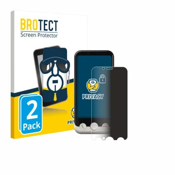 Parte frontal de un envase de producto con el logotipo de la marca BROTECT. Al lado se muestra el dispositivo Doro Aurora A10 