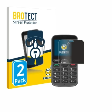 Parte frontal de un envase de producto con el logotipo de la marca BROTECT. Al lado se muestra el dispositivo Doro 1380 con su