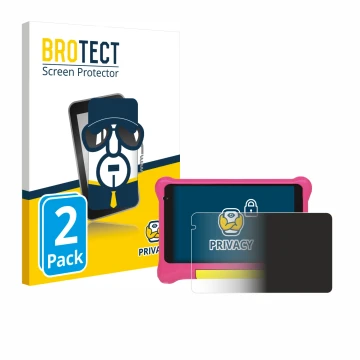 Parte frontal de un envase de producto con el logotipo de la marca BROTECT. Al lado se muestra el dispositivo Happybe Kids Tab