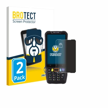 Parte frontal de un envase de producto con el logotipo de la marca BROTECT. Al lado se muestra el dispositivo Point Mobile PM6