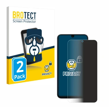 Parte frontal de un envase de producto con el logotipo de la marca BROTECT. Al lado se muestra el dispositivo Samsung Galaxy A