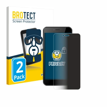 Parte frontal de un envase de producto con el logotipo de la marca BROTECT. Al lado se muestra el dispositivo HTC Wildfire E5 