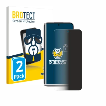 Parte frontal de un envase de producto con el logotipo de la marca BROTECT. Al lado se muestra el dispositivo Oppo Reno 14 con