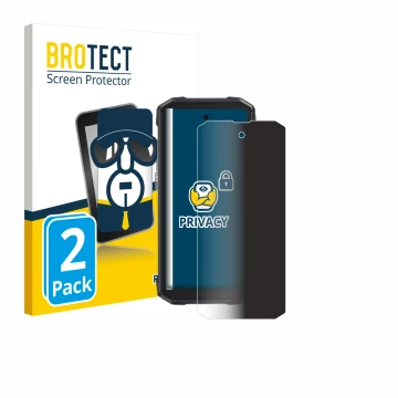 Parte frontal de un envase de producto con el logotipo de la marca BROTECT. Al lado se muestra el dispositivo Cubot King Kong 