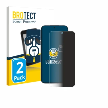 Parte frontal de un envase de producto con el logotipo de la marca BROTECT. Al lado se muestra el dispositivo Xiaomi Poco F8 U