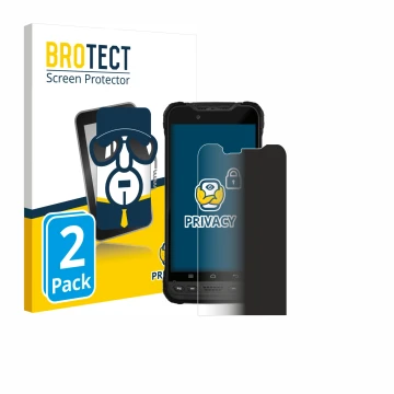 Parte frontal de un envase de producto con el logotipo de la marca BROTECT. Al lado se muestra el dispositivo Zebra Xplore M60