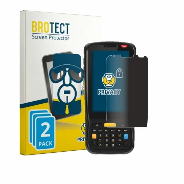 Parte frontal de un envase de producto con el logotipo de la marca BROTECT. Al lado se muestra el dispositivo Newland MT65 Bel