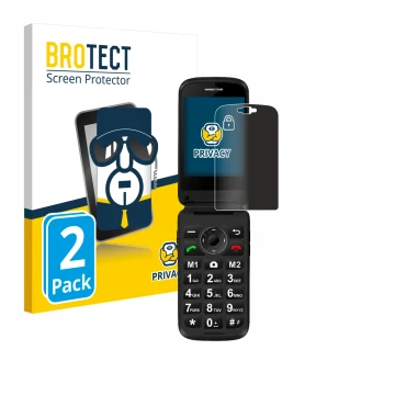Parte frontal de un envase de producto con el logotipo de la marca BROTECT. Al lado se muestra el dispositivo Simvalley Mobile