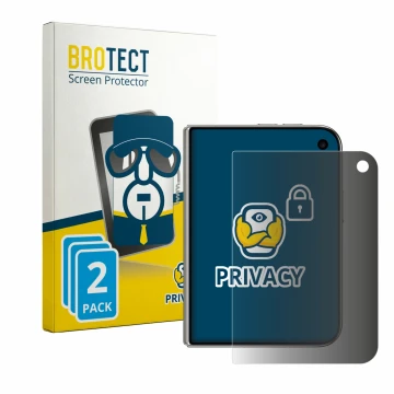 Parte frontal de un envase de producto con el logotipo de la marca BROTECT. Al lado se muestra el dispositivo Apple iPhone Duo