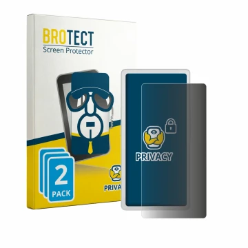 Parte frontal de un envase de producto con el logotipo de la marca BROTECT. Al lado se muestra el dispositivo PocketBook Q con