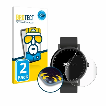 Parte frontal de un envase de producto con el logotipo de la marca BROTECT. Al lado se muestra el dispositivo Relojes (Circula