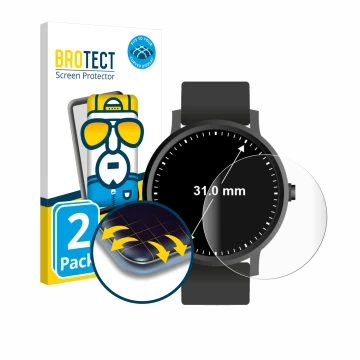 Parte frontal de un envase de producto con el logotipo de la marca BROTECT. Al lado se muestra el dispositivo Relojes (circula