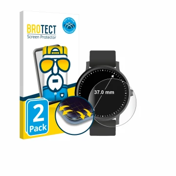 Parte frontal de un envase de producto con el logotipo de la marca BROTECT. Al lado se muestra el dispositivo Relojes (Circula