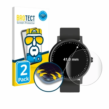 Parte frontal de un envase de producto con el logotipo de la marca BROTECT. Al lado se muestra el dispositivo Relojes (Circula