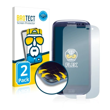 Parte frontal de un envase de producto con el logotipo de la marca BROTECT. Al lado se muestra el dispositivo Samsung Galaxy S