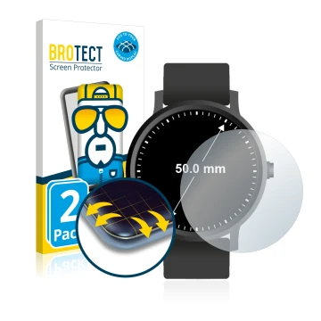 Parte frontal de un envase de producto con el logotipo de la marca BROTECT. Al lado se muestra el dispositivo Relojes (Circula