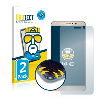 Parte frontal de un envase de producto con el logotipo de la marca BROTECT. Al lado se muestra el dispositivo Huawei Mate 9 co