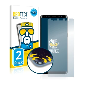 Parte frontal de un envase de producto con el logotipo de la marca BROTECT. Al lado se muestra el dispositivo Samsung Galaxy N