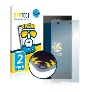 Parte frontal de un envase de producto con el logotipo de la marca BROTECT. Al lado se muestra el dispositivo Sony Xperia XA1 