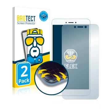 Parte frontal de un envase de producto con el logotipo de la marca BROTECT. Al lado se muestra el dispositivo Xiaomi Redmi 4X 