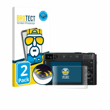 Parte frontal de un envase de producto con el logotipo de la marca BROTECT. Al lado se muestra el dispositivo Panasonic Lumix 