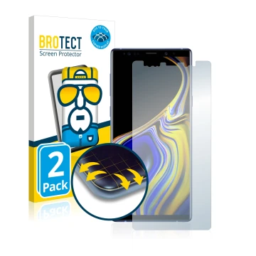 Parte frontal de un envase de producto con el logotipo de la marca BROTECT. Al lado se muestra el dispositivo Samsung Galaxy N