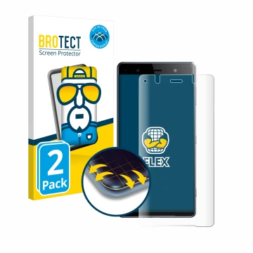 Parte frontal de un envase de producto con el logotipo de la marca BROTECT. Al lado se muestra el dispositivo Sony Xperia XZ2 