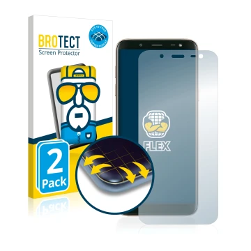 Parte frontal de un envase de producto con el logotipo de la marca BROTECT. Al lado se muestra el dispositivo Samsung Galaxy J