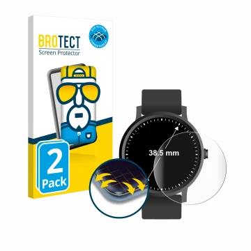 Parte frontal de un envase de producto con el logotipo de la marca BROTECT. Al lado se muestra el dispositivo Relojes (Circula