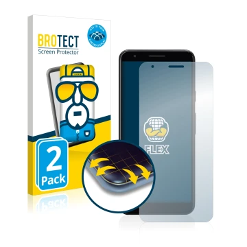 Parte frontal de un envase de producto con el logotipo de la marca BROTECT. Al lado se muestra el dispositivo Google Pixel 3a 