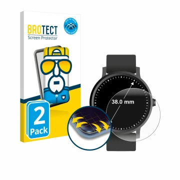 Parte frontal de un envase de producto con el logotipo de la marca BROTECT. Al lado se muestra el dispositivo Circular Display