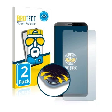 Parte frontal de un envase de producto con el logotipo de la marca BROTECT. Al lado se muestra el dispositivo Cubot X19 con su