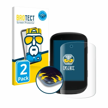 Parte frontal de un envase de producto con el logotipo de la marca BROTECT. Al lado se muestra el dispositivo Garmin Edge 530 