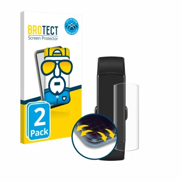 Parte frontal de un envase de producto con el logotipo de la marca BROTECT. Al lado se muestra el dispositivo Honor Band 5 con