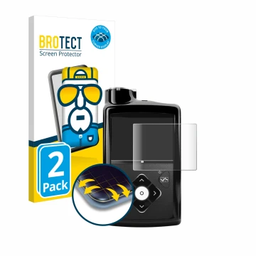 Parte frontal de un envase de producto con el logotipo de la marca BROTECT. Al lado se muestra el dispositivo Medtronic Minime