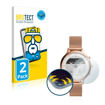 Parte frontal de un envase de producto con el logotipo de la marca BROTECT. Al lado se muestra el dispositivo Fossil Charter H