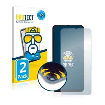 Parte frontal de un envase de producto con el logotipo de la marca BROTECT. Al lado se muestra el dispositivo Motorola One Hyp